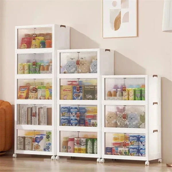 Kit de Cajas Organizadoras Apilables con Ruedas y Puerta Frontal